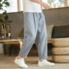 Pantaloni pentru bărbați, bumbac, in, pantaloni casual, de culoare solidă, respirabili, pantaloni largi, pantaloni drepti cu șnu