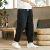 Pantaloni pentru bărbați, bumbac, in, pantaloni casual, de culoare solidă, respirabili, pantaloni largi, pantaloni drepti cu șnu