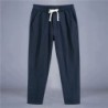 Pantaloni pentru bărbați, bumbac, in, pantaloni casual, de culoare solidă, respirabili, pantaloni largi, pantaloni drepti cu șnu