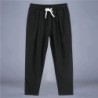 Pantaloni pentru bărbați, bumbac, in, pantaloni casual, de culoare solidă, respirabili, pantaloni largi, pantaloni drepti cu șnu