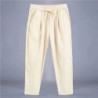 Pantaloni pentru bărbați, bumbac, in, pantaloni casual, de culoare solidă, respirabili, pantaloni largi, pantaloni drepti cu șnu