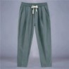 Pantaloni pentru bărbați, bumbac, in, pantaloni casual, de culoare solidă, respirabili, pantaloni largi, pantaloni drepti cu șnu