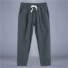 Pantaloni pentru bărbați, bumbac, in, pantaloni casual, de culoare solidă, respirabili, pantaloni largi, pantaloni drepti cu șnu