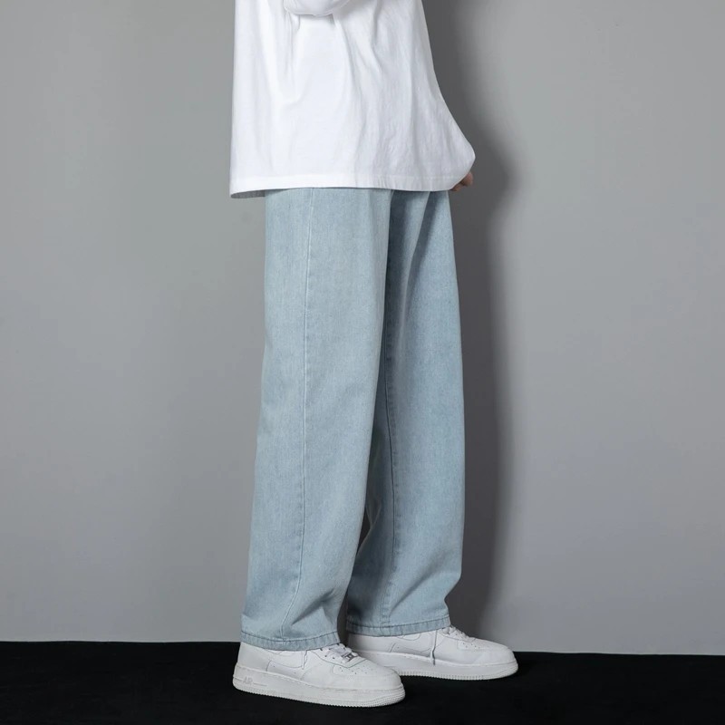 Blugi lungi ocazional pentru bărbați, bărbați clasici, drepți, pantaloni largi, culoare solidă, albastru deschis, gri, negru 3XL
