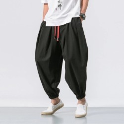 FGKKS Pantaloni harem largi de primăvară pentru bărbați Pantaloni de trening supraponderali din in chinezesc Pantaloni oversize 