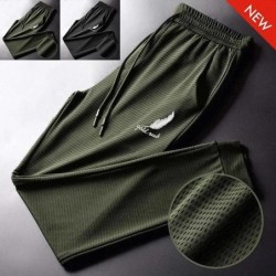Pantaloni din mătase de gheață pentru bărbați, de vară, cu plasă, respirabili, casual, subțiri, cu uscare rapidă, pantaloni larg