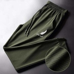 Pantaloni din mătase de gheață pentru bărbați, de vară, cu plasă, respirabili, casual, subțiri, cu uscare rapidă, pantaloni larg