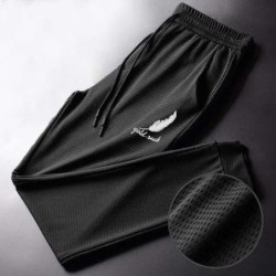 Pantaloni din mătase de gheață pentru bărbați, de vară, cu plasă, respirabili, casual, subțiri, cu uscare rapidă, pantaloni larg