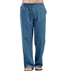 Pantaloni pentru bărbați, din bumbac, de in, de vară, de culoare uni, pantaloni de in, respirabili, pentru bărbați, pantaloni de
