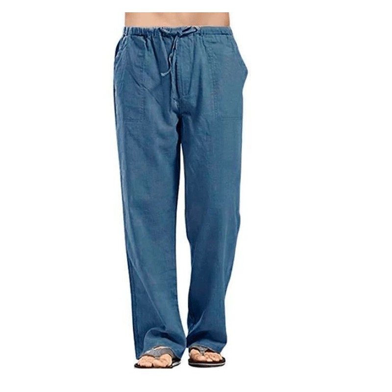 Pantaloni pentru bărbați, din bumbac, de in, de vară, de culoare uni, pantaloni de in, respirabili, pentru bărbați, pantaloni de