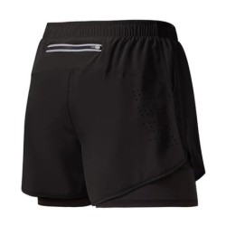 Pantaloni scurți de alergare pentru bărbați, cu uscare rapidă, pentru fitness, negri, cu două straturi, pantaloni scurți pentru 