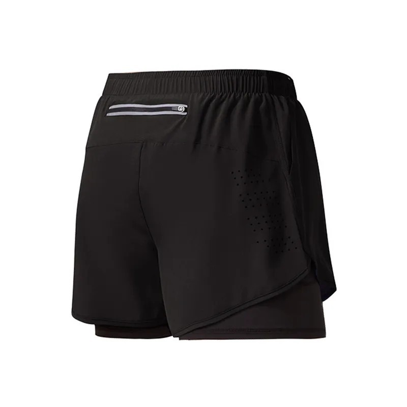 Pantaloni scurți de alergare pentru bărbați, cu uscare rapidă, pentru fitness, negri, cu două straturi, pantaloni scurți pentru 