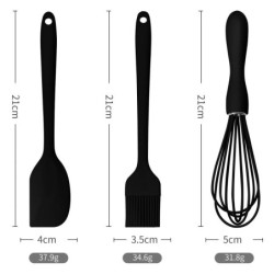 Set de copt 3 bucăți din silicon de calitate alimentară, rezistent la căldură, racletă pentru smântână, bătător de ouă, perie de