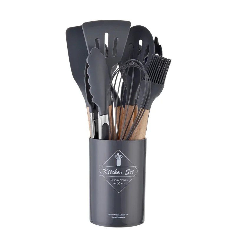 Set de ustensile de bucătărie, 12 bucăți din silicon, ustensile de bucătărie antiaderente, spatulă, lopată, bătători de ouă, mân