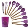 Set de ustensile de bucătărie din silicon antiaderent, 12 bucăți, pentru bucătărie, mâner din lemn, spatulă, batătoare de ouă, a