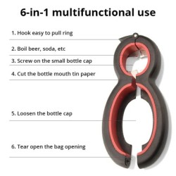 1 bucată negru 6 în 1 deschizător de sticle portabil, multifuncțional, deschizător de vin roșu, anti-alunecare, deschizător de c