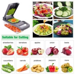 14 bucăți/set Tocător de legume, tăietor de fructe multifuncțional, răzătoare manuală pentru alimente, tăietor cu recipient, toc