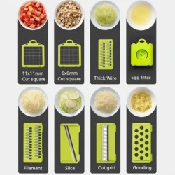 14 bucăți/set Tocător de legume, tăietor de fructe multifuncțional, răzătoare manuală pentru alimente, tăietor cu recipient, toc