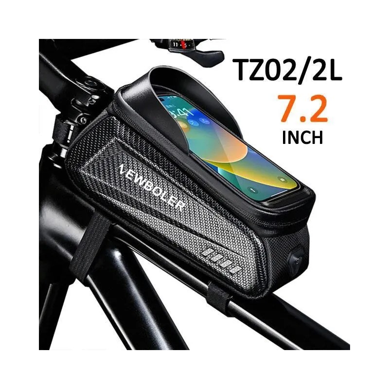 NEWBOLER Geantă pentru bicicletă, cadru de 2 l, cu tub din față, geantă pentru ciclism Suport pentru husă pentru telefon, imperm NEWBOLER Geantă pentru bicicletă, cadru de 2 l, cu tub din față, geantă pentru ciclism Suport pentru husă pentru telefon, imperm