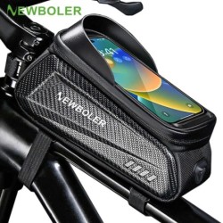 NEWBOLER Geantă pentru bicicletă, cadru de 2 l, cu tub din față, geantă pentru ciclism Suport pentru husă pentru telefon, imperm