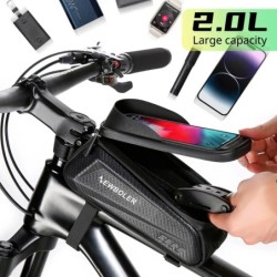 NEWBOLER Geantă pentru bicicletă, cadru de 2 l, cu tub din față, geantă pentru ciclism Suport pentru husă pentru telefon, imperm