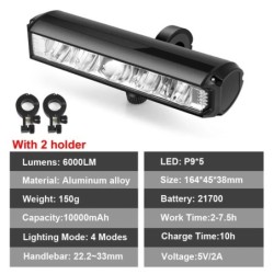 NEWBOLER Lampă pentru bicicletă față 10000mAh Lampă pentru bicicletă 6000 lumen Lanternă rezistentă la apă Încărcare USB MTB Acc