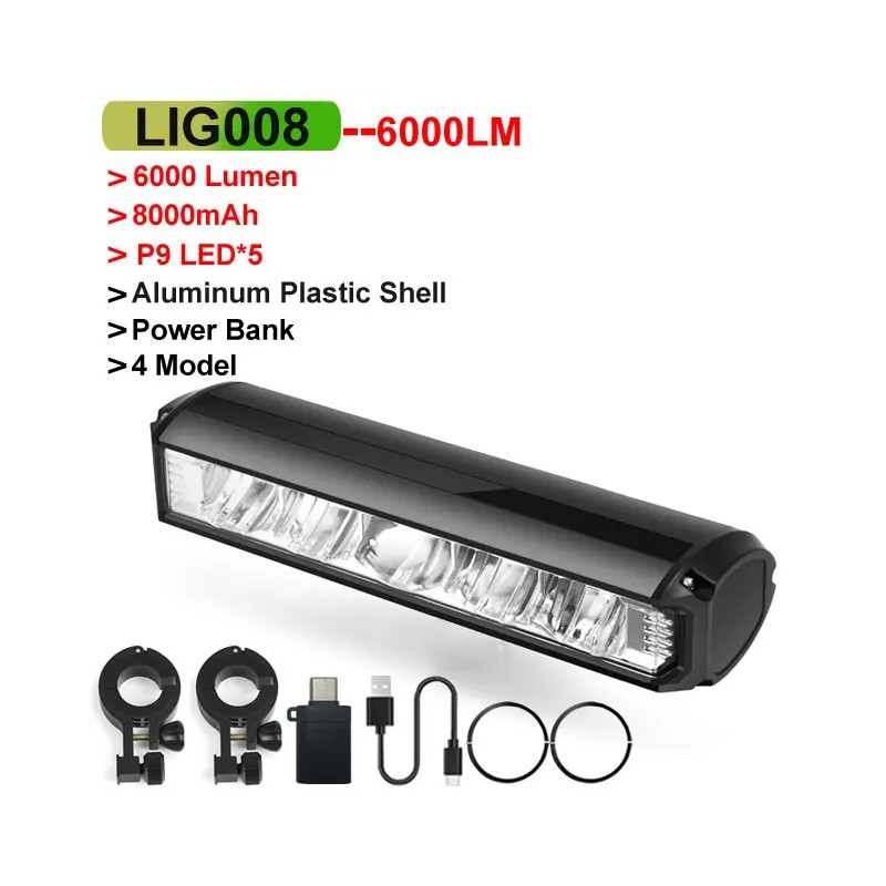 NEWBOLER Lumină pentru bicicletă față 6000 lumen Lampă pentru bicicletă 8000 mAh Lanternă rezistentă la apă Încărcare USB MTB Ac