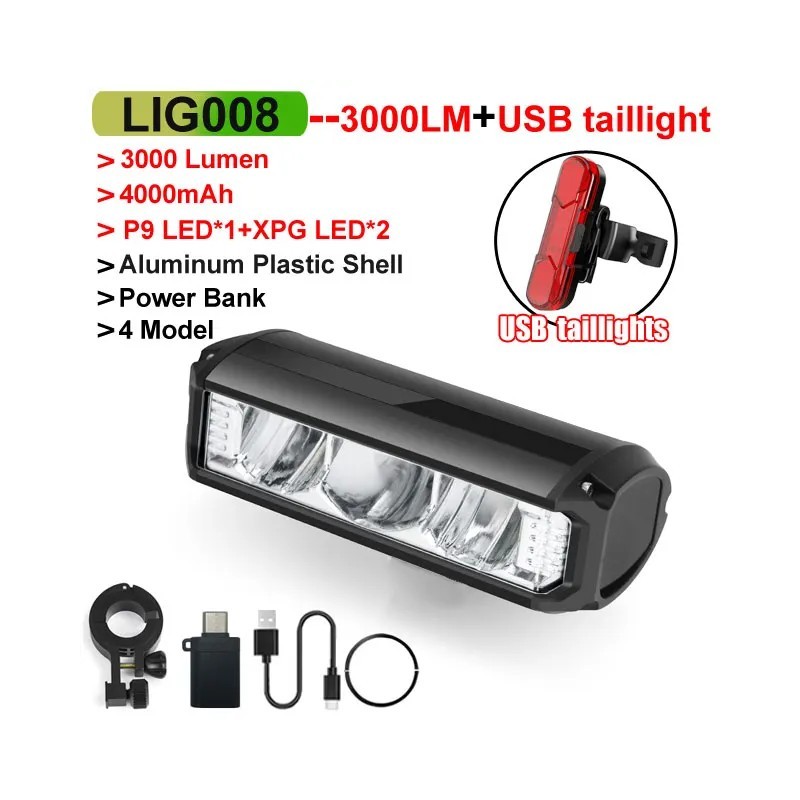 NEWBOLER Lumină pentru bicicletă față 6000 lumen Lampă pentru bicicletă 8000 mAh Lanternă rezistentă la apă Încărcare USB MTB Ac
