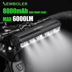 NEWBOLER Lumină pentru bicicletă față 6000 lumen Lampă pentru bicicletă 8000 mAh Lanternă rezistentă la apă Încărcare USB MTB Ac