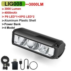 NEWBOLER Lumină pentru bicicletă față 6000 lumen Lampă pentru bicicletă 8000 mAh Lanternă rezistentă la apă Încărcare USB MTB Ac