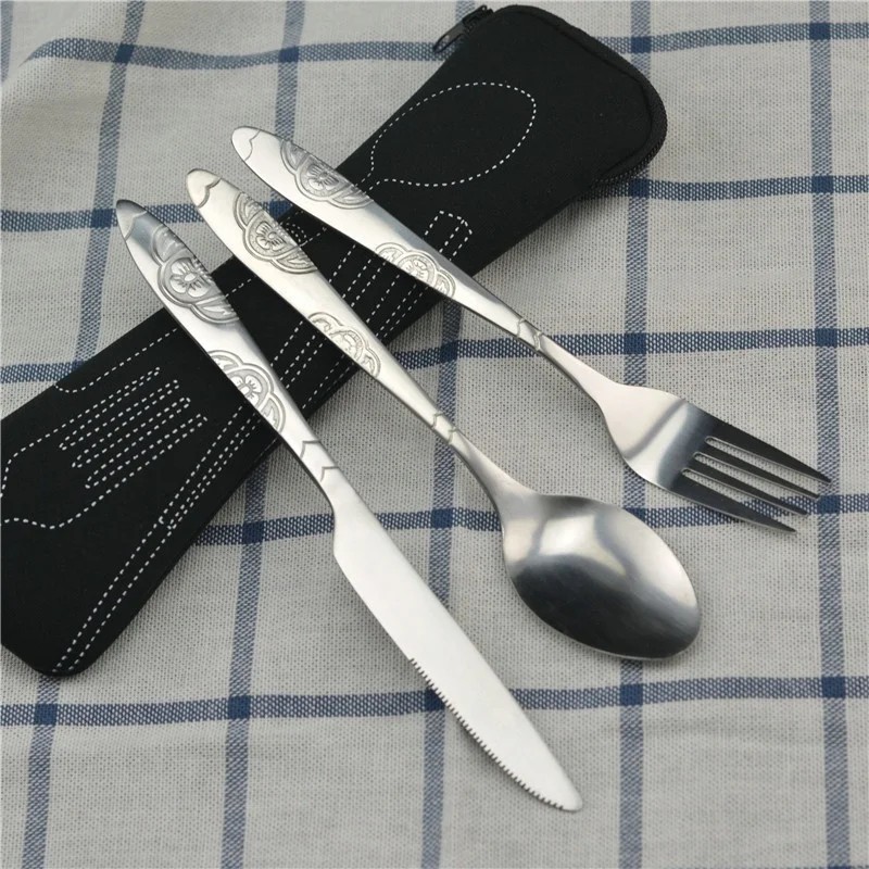 Set de picnic veselă lavabilă cu fermoar Kit de tacâmuri de călătorie Husă portabilă pentru cină Instrument de uz casnic Lingură