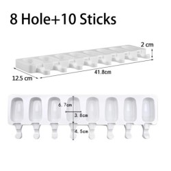 Mold pentru înghețată din silicon de calitate alimentară, cu 4/8 găuri, pentru cuburi de gheață, pentru palete, cu bastoane Dese