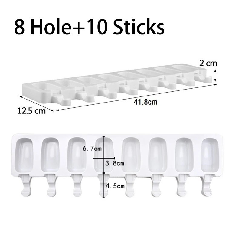 Mold pentru înghețată din silicon de calitate alimentară, cu 4/8 găuri, pentru cuburi de gheață, pentru palete, cu bastoane Dese