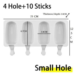Mold pentru înghețată din silicon de calitate alimentară, cu 4/8 găuri, pentru cuburi de gheață, pentru palete, cu bastoane Dese