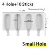 Mold pentru înghețată din silicon de calitate alimentară, cu 4/8 găuri, pentru cuburi de gheață, pentru palete, cu bastoane Dese