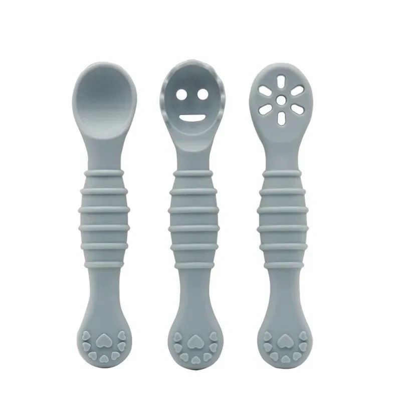 Set de ustensile de 3 bucăți drăguț pentru învățare pentru copii, lingură lipicioasă din silicon de calitate alimentară, tacâmur Set de ustensile de 3 bucăți drăguț pentru învățare pentru copii, lingură lipicioasă din silicon de calitate alimentară, tacâmur
