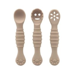 Set de ustensile de 3 bucăți drăguț pentru învățare pentru copii, lingură lipicioasă din silicon de calitate alimentară, tacâmur