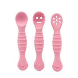 Set de ustensile de 3 bucăți drăguț pentru învățare pentru copii, lingură lipicioasă din silicon de calitate alimentară, tacâmur