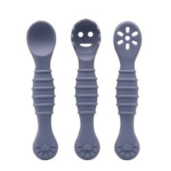 Set de ustensile de 3 bucăți drăguț pentru învățare pentru copii, lingură lipicioasă din silicon de calitate alimentară, tacâmur