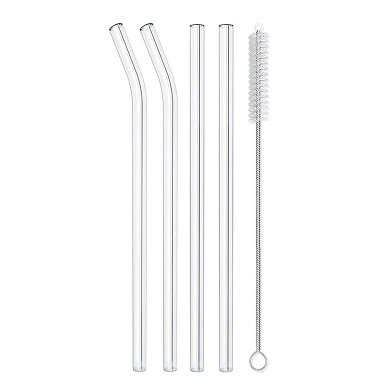4/8 buc. paie reutilizabile din sticlă Paie de băut din sticlă transparentă, tuburi de 8 inci, 8 mm, paie pentru suc de ceai, pa