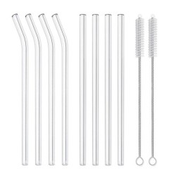 4/8 buc. paie reutilizabile din sticlă Paie de băut din sticlă transparentă, tuburi de 8 inci, 8 mm, paie pentru suc de ceai, pa