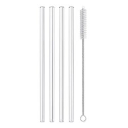 4/8 buc. paie reutilizabile din sticlă Paie de băut din sticlă transparentă, tuburi de 8 inci, 8 mm, paie pentru suc de ceai, pa