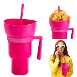 Pahar de stadion Popcorn Drink Cola Cup 2 In 1 Snackies Cup Portable Splash Snack Bowl Bol pentru depozitare pui cu maner Paie