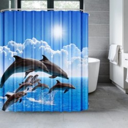 Perdeau de duș cu delfin, Lumea subacvatică, țesătură din poliester, set de decor pentru baie pentru copii, cu 12 cârlige