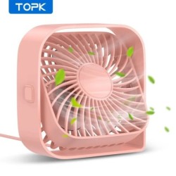 Mini ventilator portabil TOPK, ventilator de birou USB de masă, ventilator personal silențios cu 3 viteze, cu cap rotativ la 360