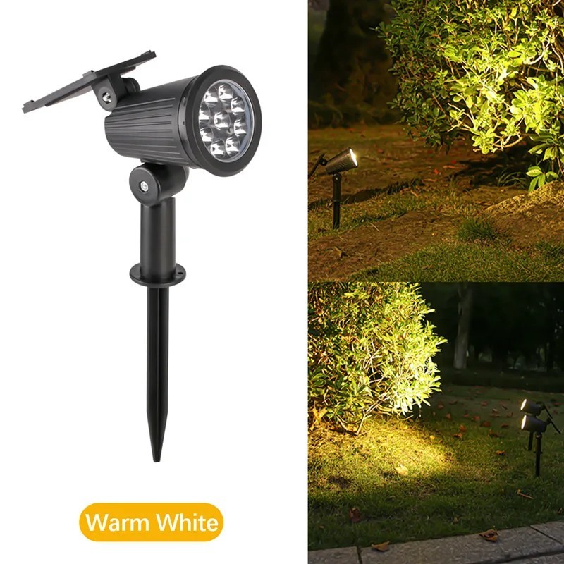 Spoturi solare cu 9 LED-uri, în aer liber IP65 rezistente la apă, spoturi, luminozitate reglabilă pentru grădină, curte, alee, c