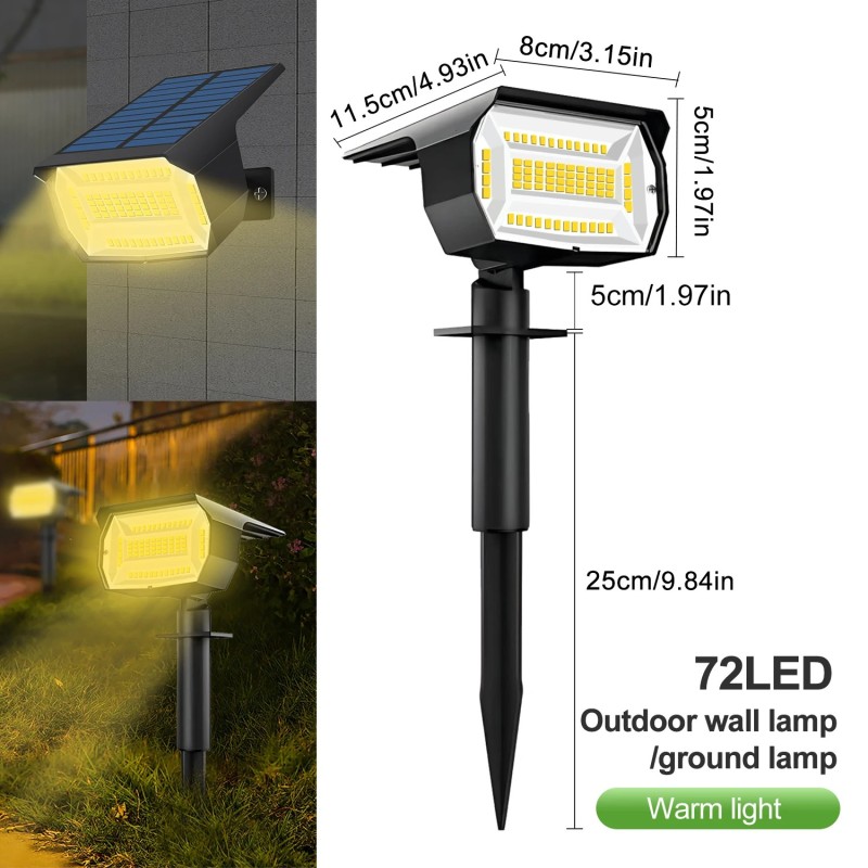 72/68 LED-uri Lumini solare pentru peisaj în aer liber IP65 Lumină solară impermeabilă cu 3 moduri Spot solar de grădină pentru 