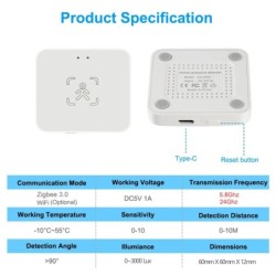 Senzor de prezență uman inteligent WiFi/Zigbee,Detecție de luminanță/distanță, Tuya Smart Life Home Automation, pentru Z2M Alexa