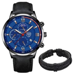 Ceas sport pentru bărbați Ceas de mână cu cuarț din oțel inoxidabil de lux Brățară din piele casual pentru afaceri Ceasuri lumin