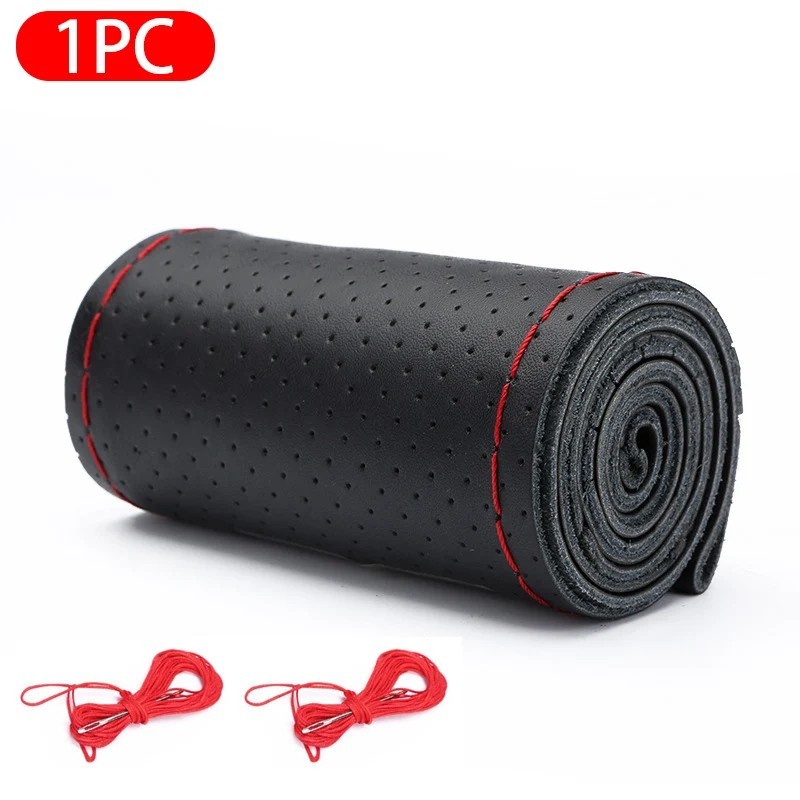 SEAMETAL Husă pentru volan de mașină din piele naturală cu fir de ace împletitură DIY 37-38 cm Protecție anti-alunecare din piel